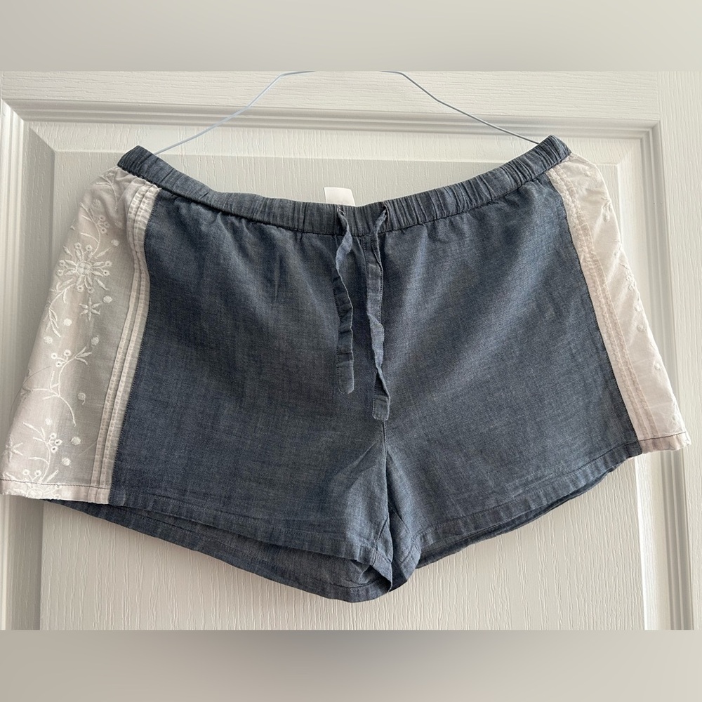 Joe fresh Blue Drawstring Athletic Shorts with White Embroidered Panels Sz M